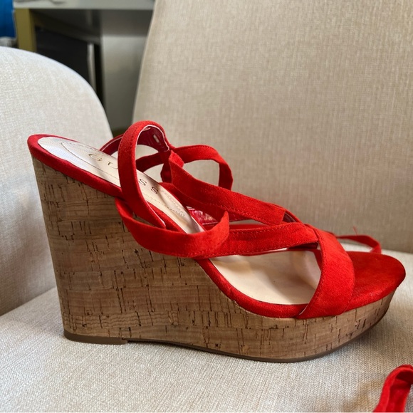 Red Lace Up Wedges - Picture 2 of 6